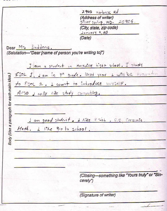 Friendly letter template